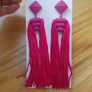 Pink long tassel earring